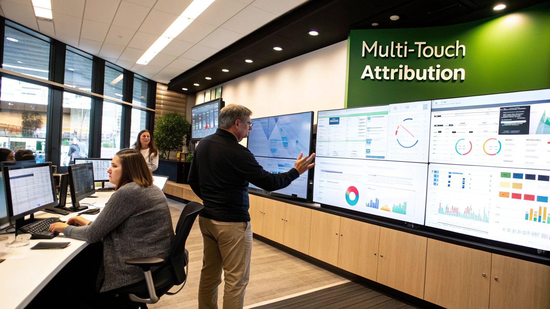 A chart showing various marketing channels and data points connected to a central goal, illustrating the complexity of the modern customer journey.