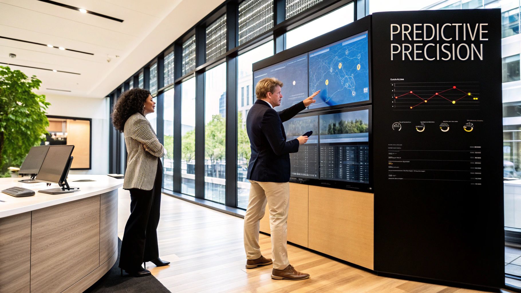 A modern dashboard showing business analytics and charts, symbolizing AI-driven precision in marketing.