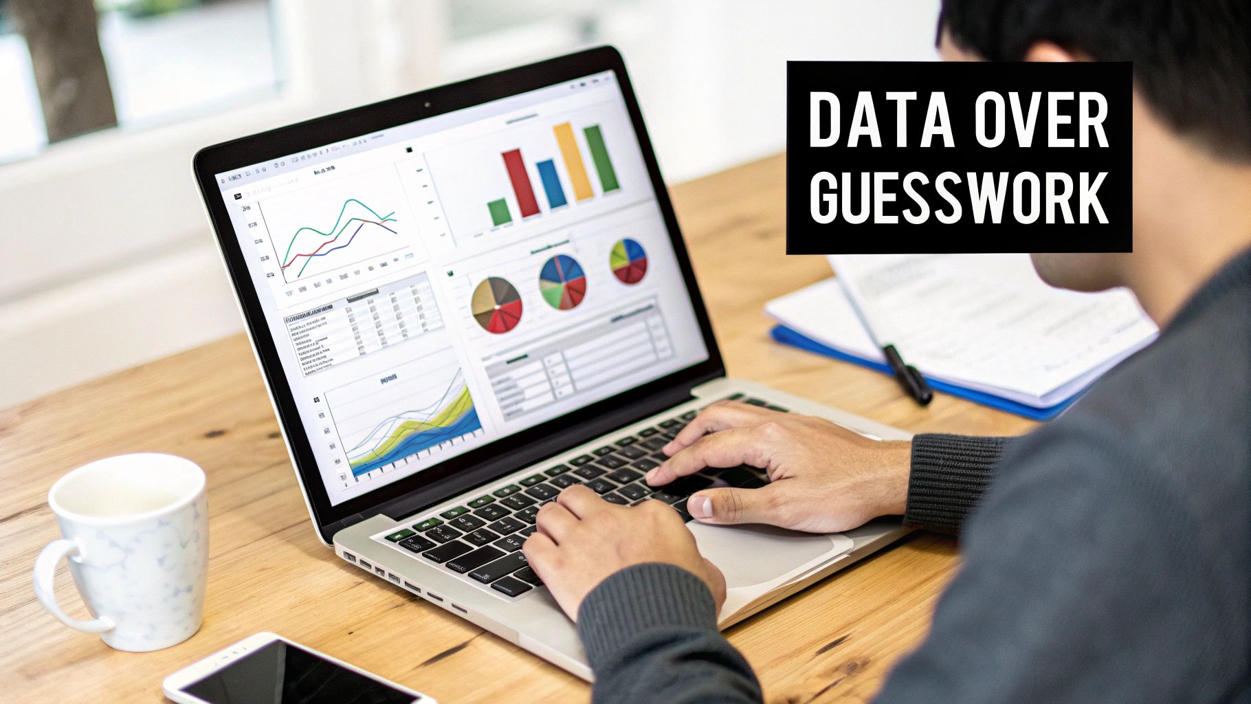 A person pointing at a whiteboard with two different designs, A and B, illustrating the concept of A/B testing.