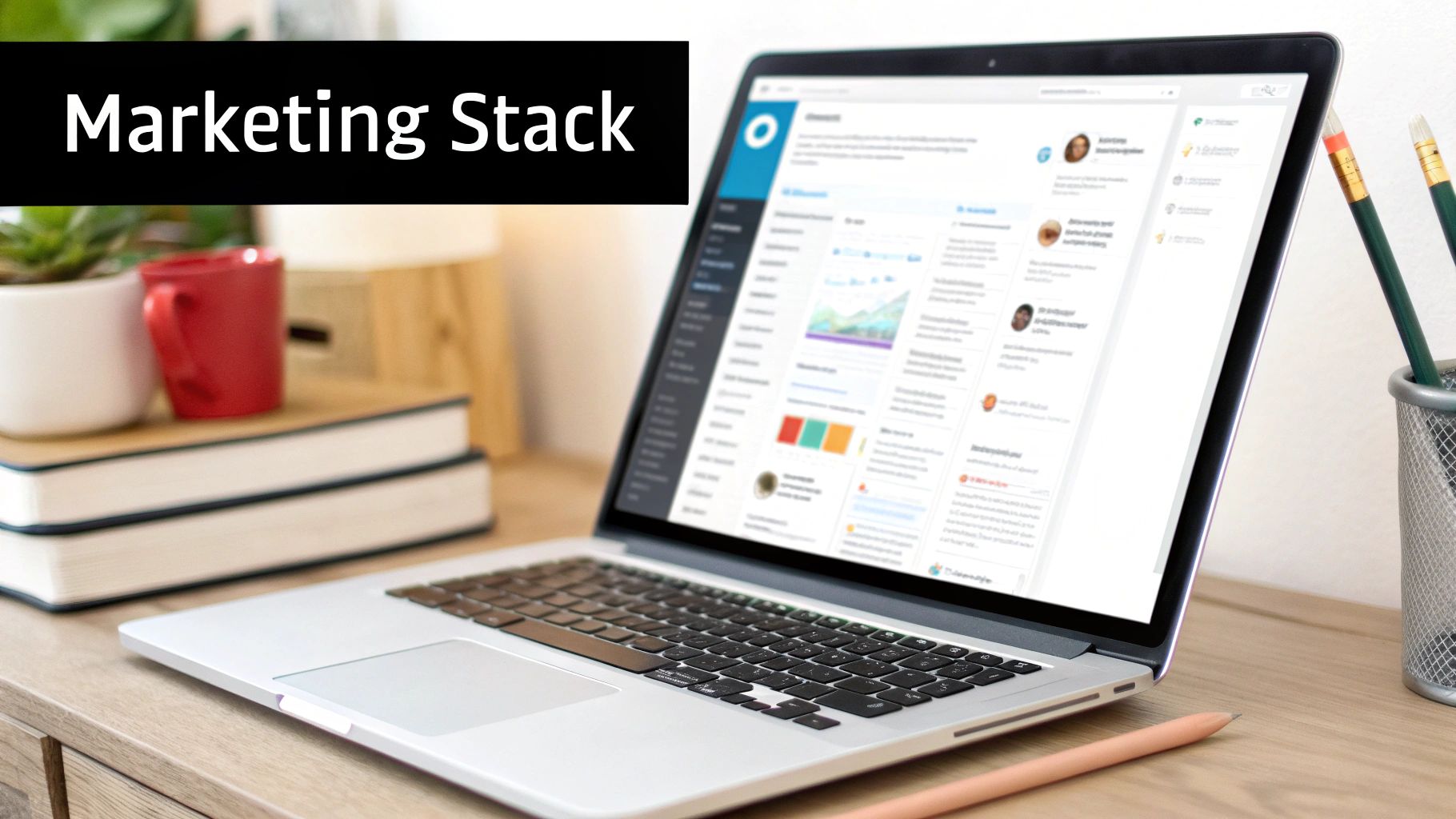 A visual representation of interconnected marketing tools like email, lead scoring, and landing pages on a digital interface.