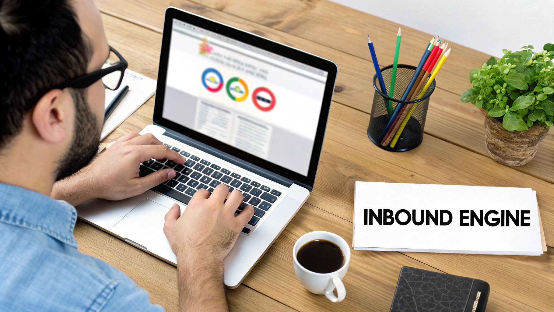 A professional working on an inbound marketing strategy on a laptop