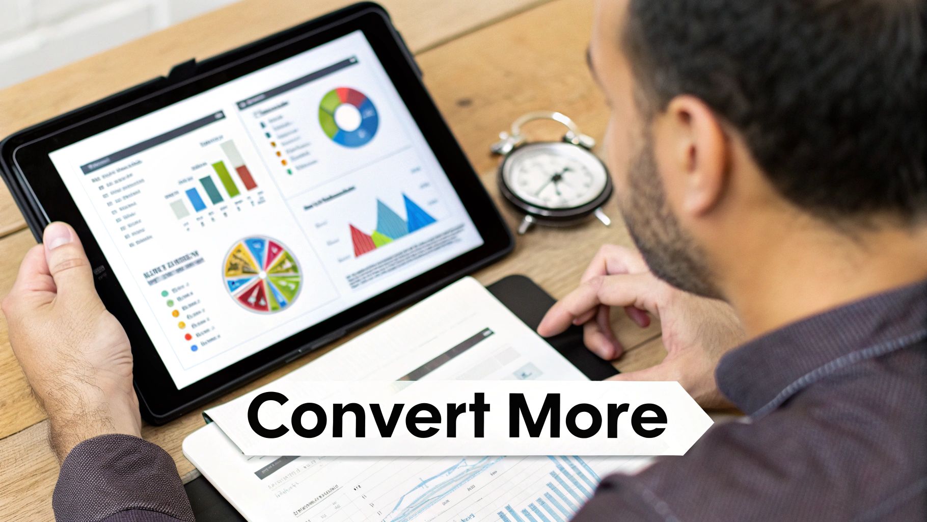 A group of diverse individuals represented by abstract icons, being targeted by a digital marketing arrow