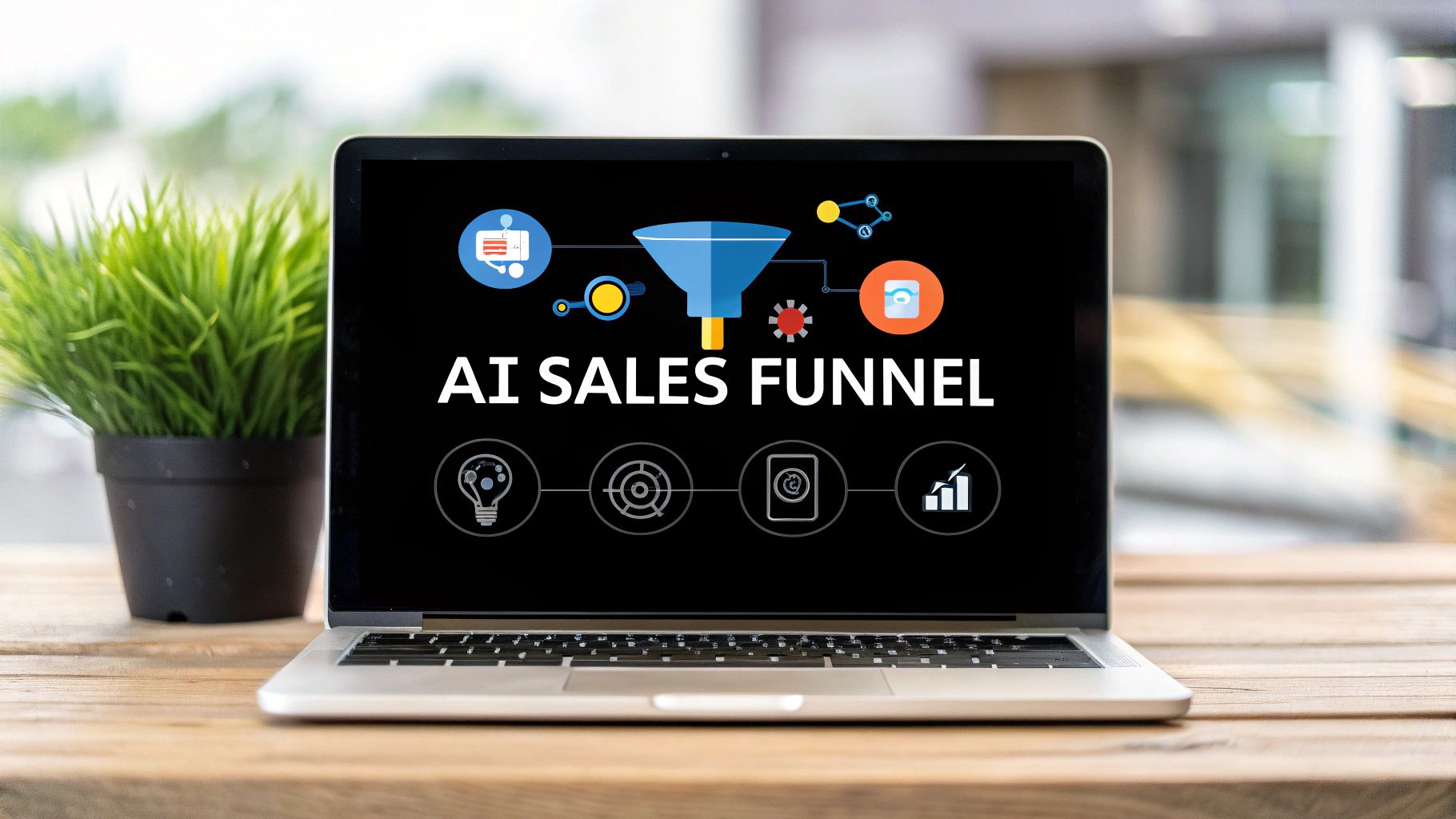 A visual representation of a sales funnel with AI icons at each stage, indicating how technology enhances the process.