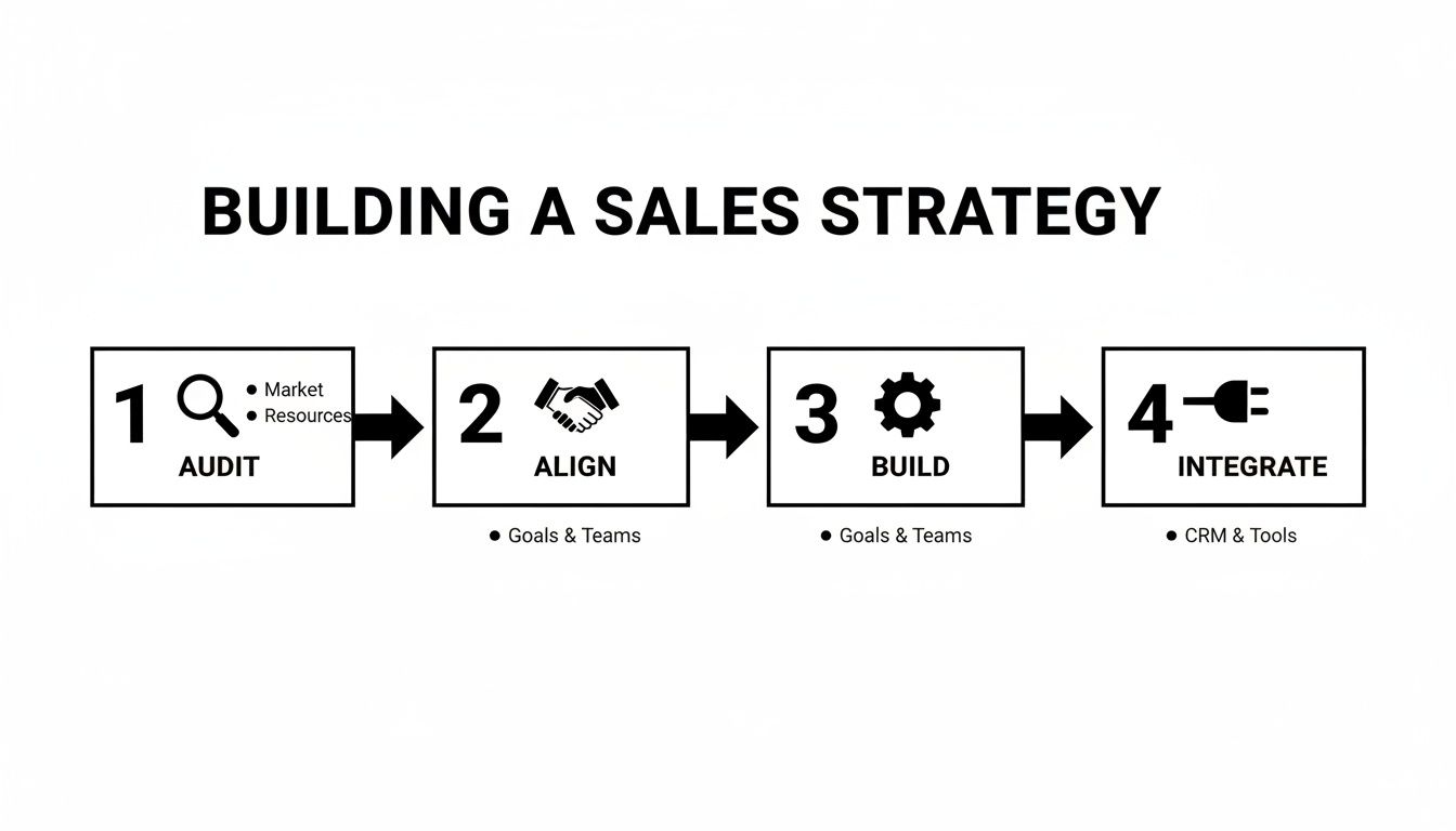 A four-step process for building a sales strategy: audit, align, build, integrate.
