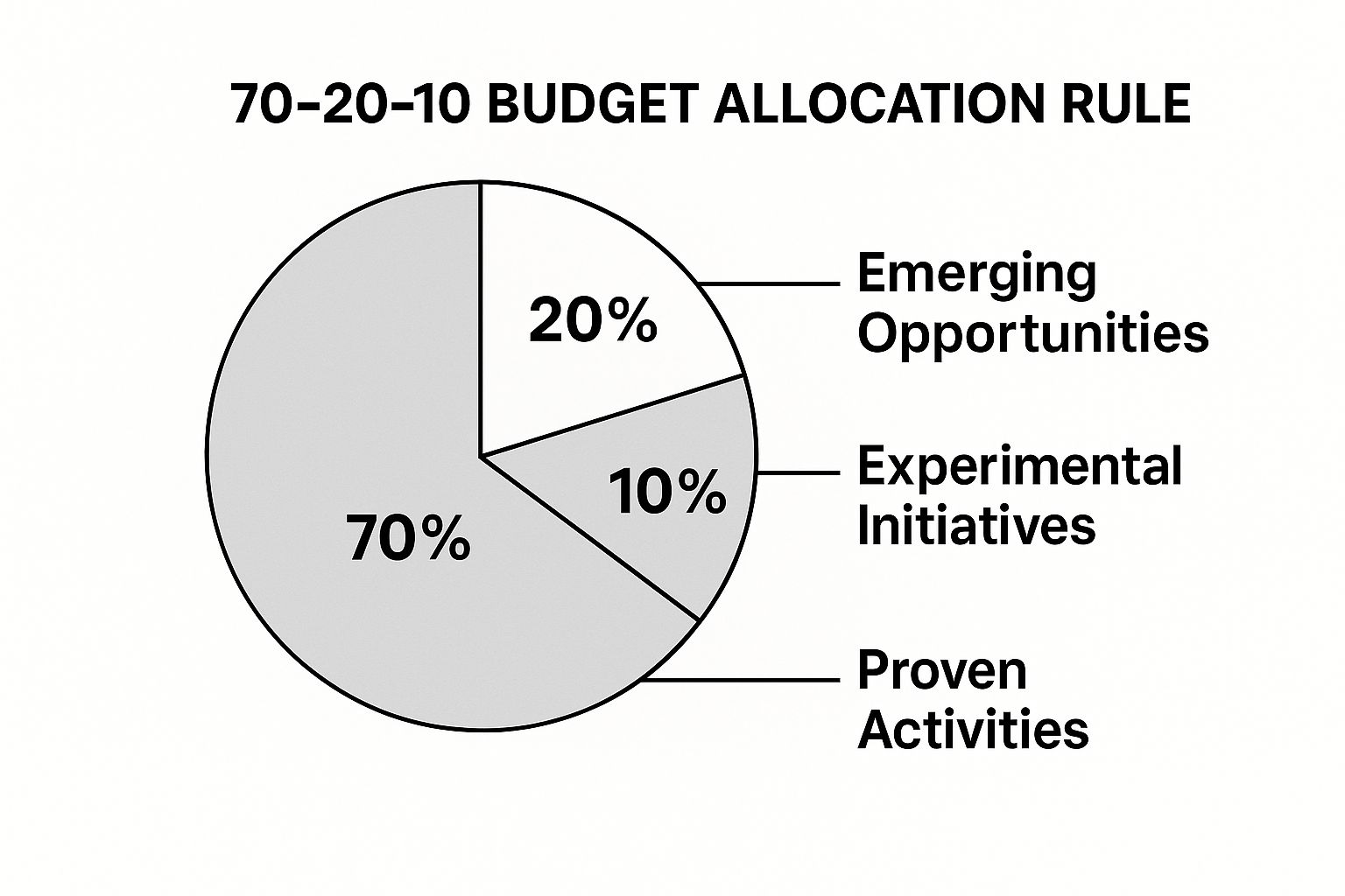 Infographic showing key data about The 70-20-10 Budget Allocation Rule