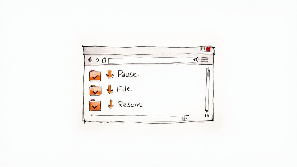 A person using a laptop with a browser window open, showing a download progress bar.
