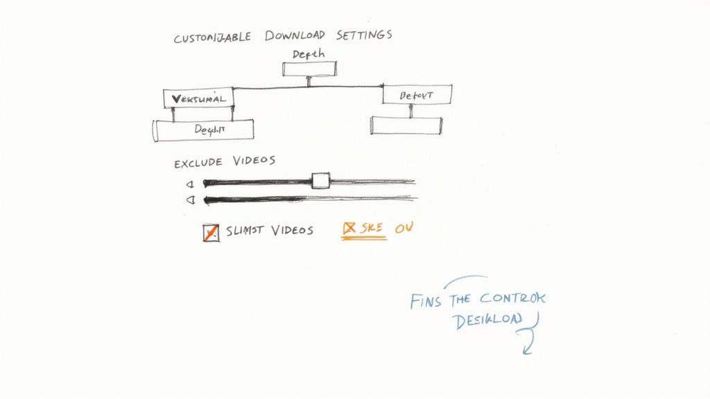 Custom settings and options for a website download