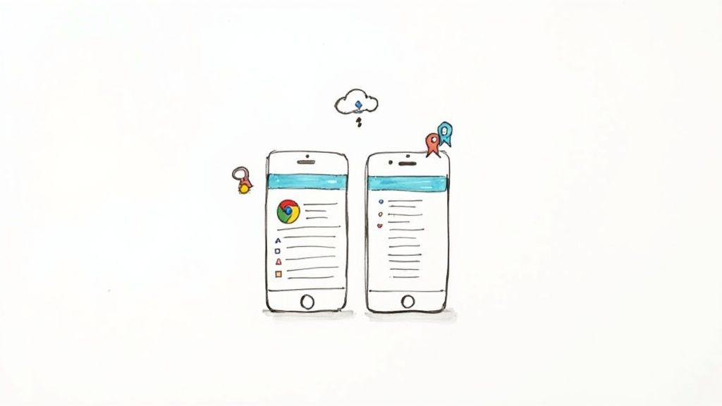 A person using their smartphone to browse websites while sitting outdoors.