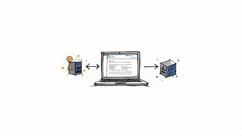 A developer's desk with a laptop displaying website code, symbolizing the process of cloning a website