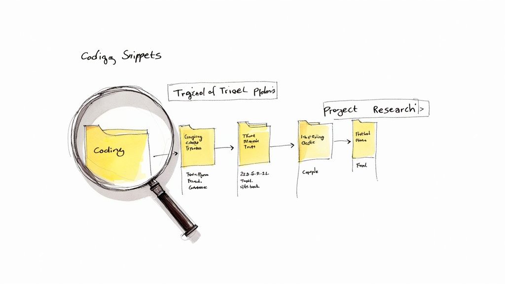 A person looking at a laptop with a question mark icon floating above it.