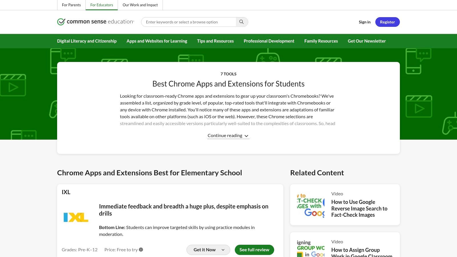Common Sense Education – Best Chrome Apps & Extensions for Students