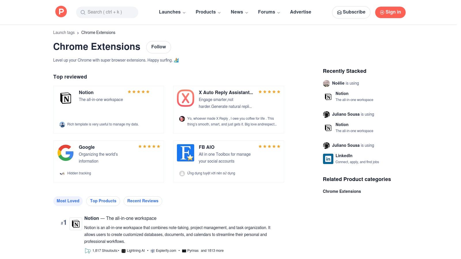 Product Hunt – Chrome Extensions topic