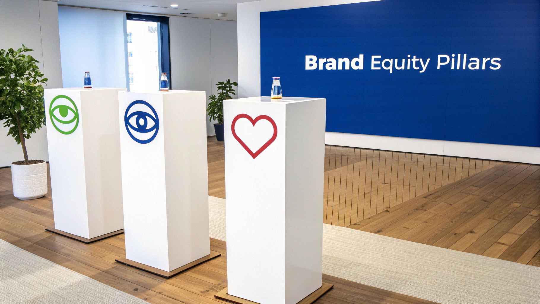 A person arranging three wooden blocks on a table, symbolizing the foundational pillars of brand equity.