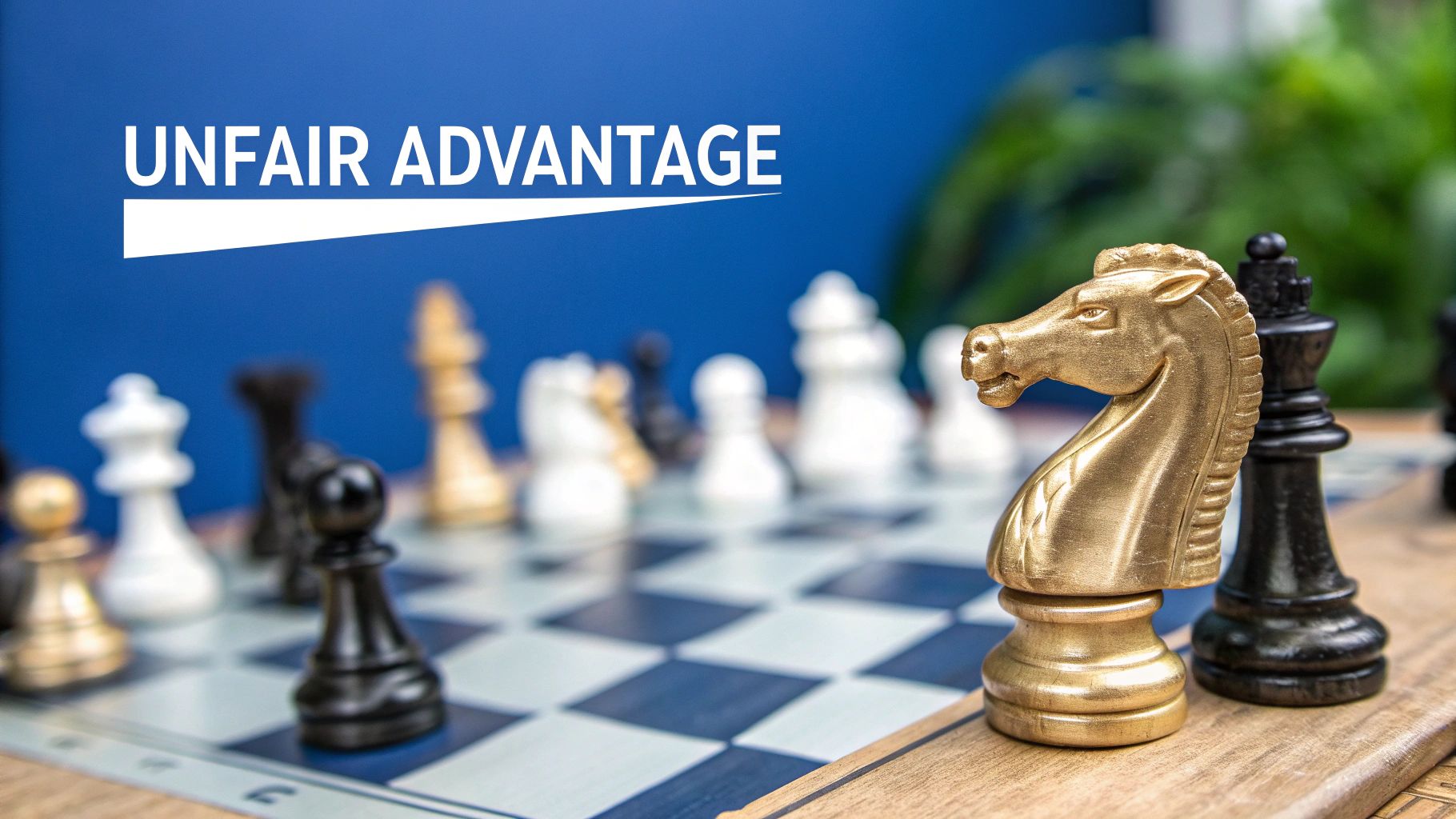A chess piece standing out from others, symbolizing strategic advantage