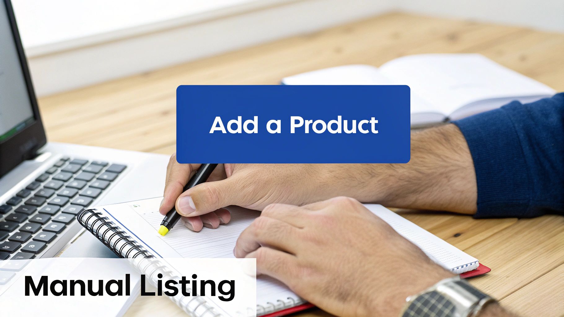 A hand holding a smartphone scanning a product's barcode with the Amazon seller app.