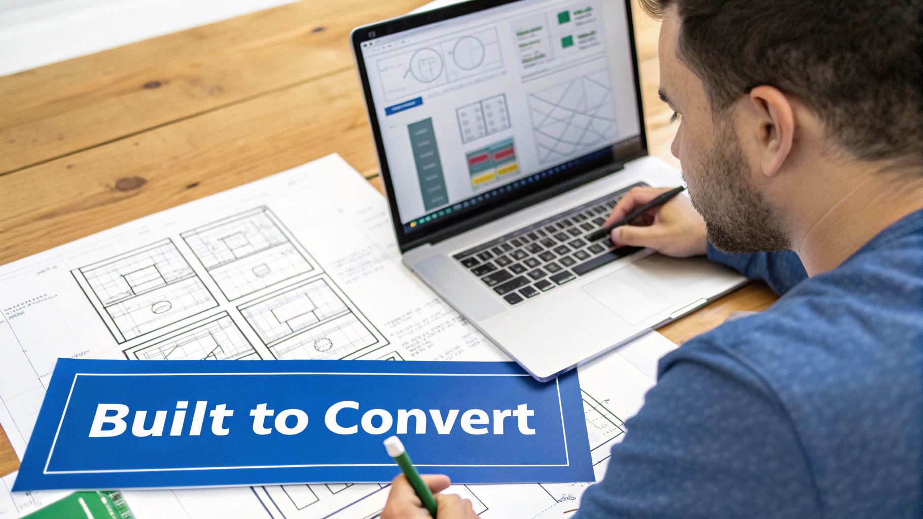 A person using a tablet to design a layout, symbolizing the strategic construction of an Amazon Brand Store.