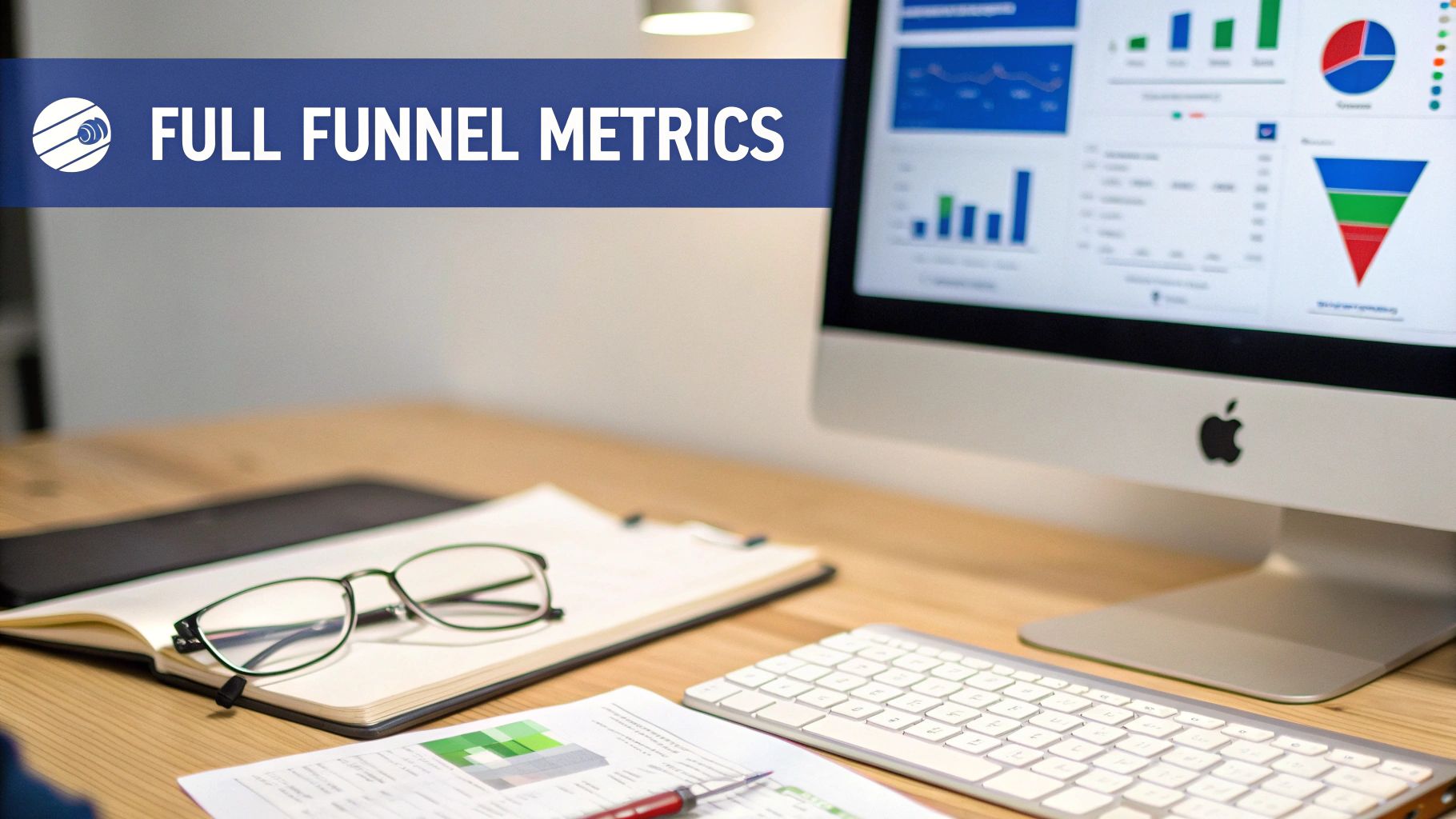 Full funnel metrics dashboard displayed on computer screen with charts, graphs, and analytics data