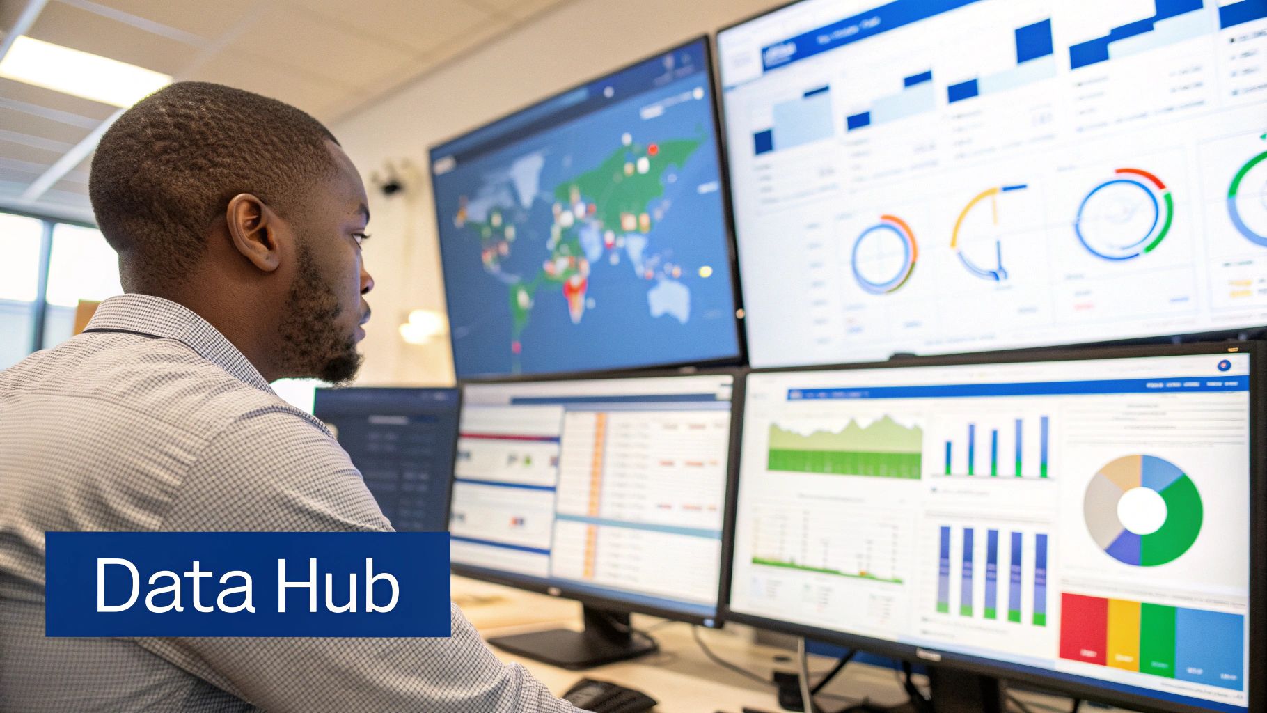 A network of interconnected data points and business icons, symbolizing the integration of PPC, inventory, and customer data.