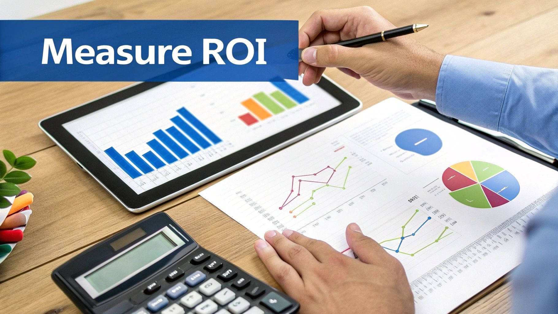A close-up shot of a financial report showing charts and graphs with increasing profitability, symbolizing the connection between ad spend and bottom-line results.