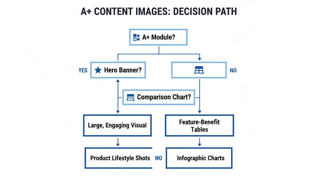 Flowchart illustrating the decision path for A+ content images on Amazon.