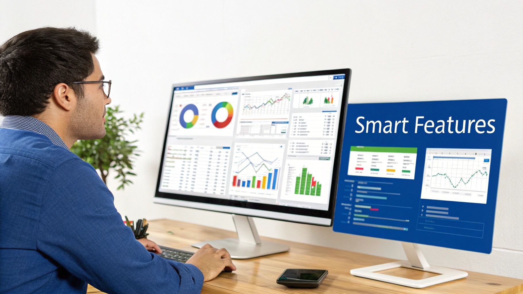 Close-up of a laptop screen displaying complex data charts and graphs for PPC management.