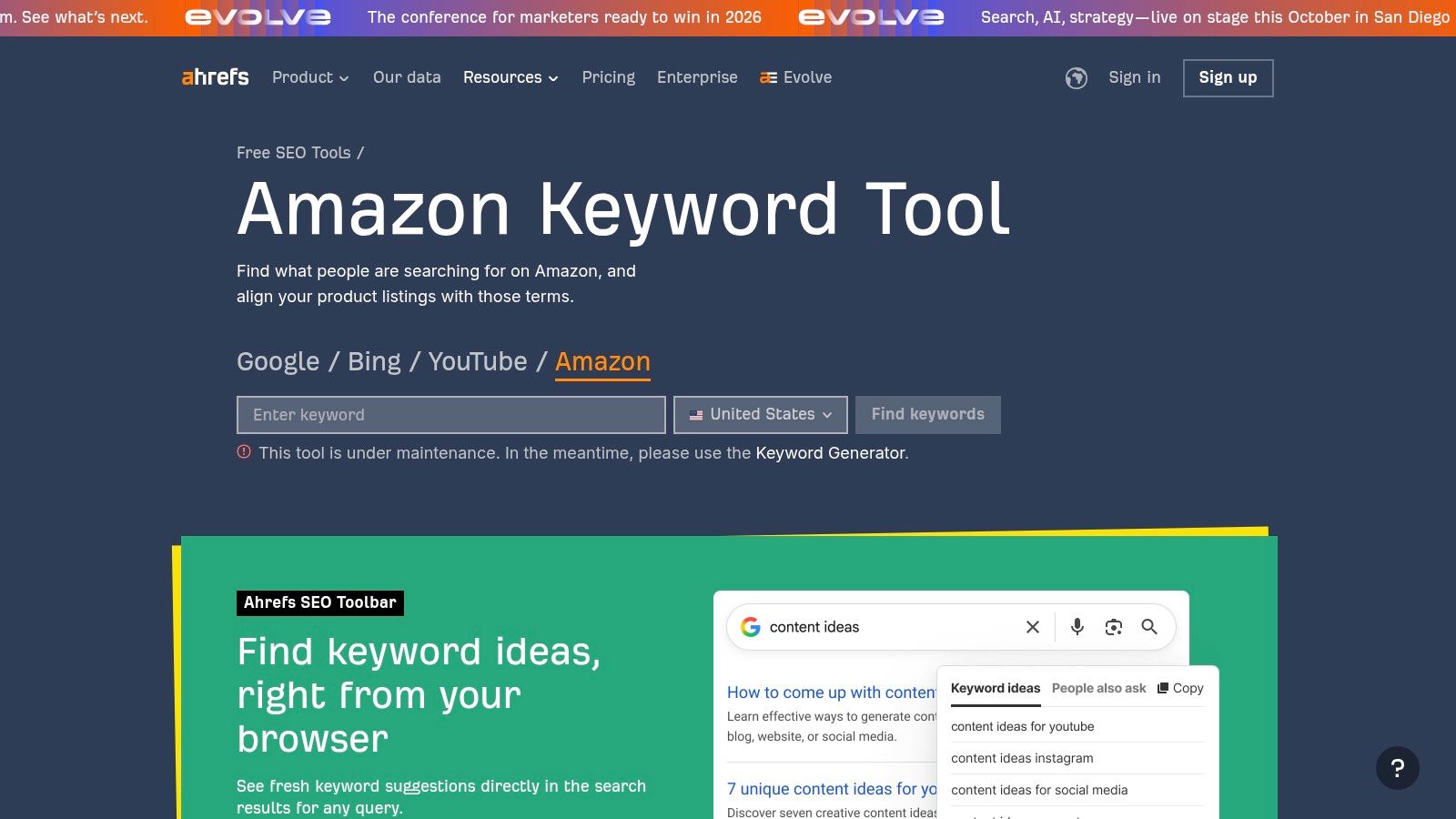 Ahrefs – Amazon Keyword Tool + Keywords Explorer