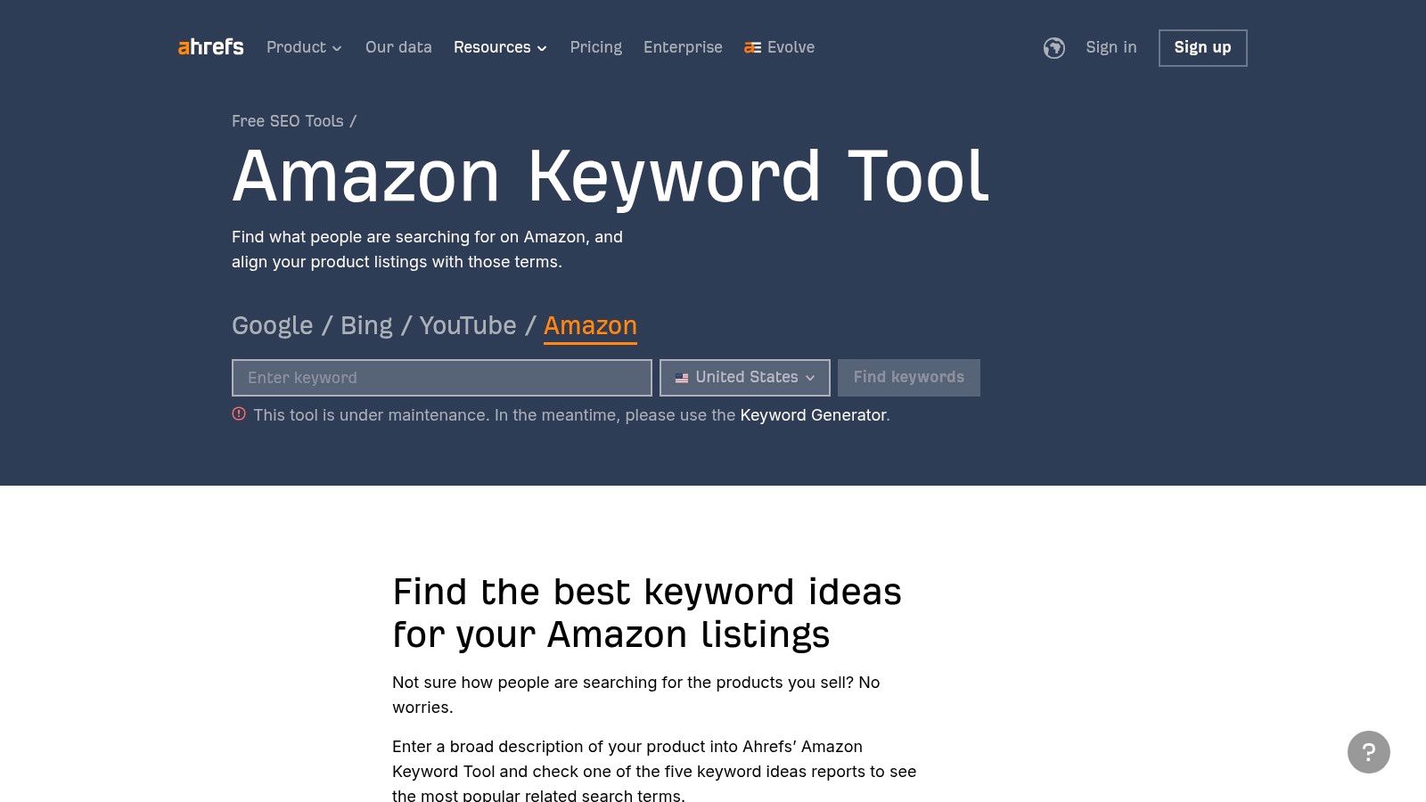 Ahrefs Amazon Keyword Tool