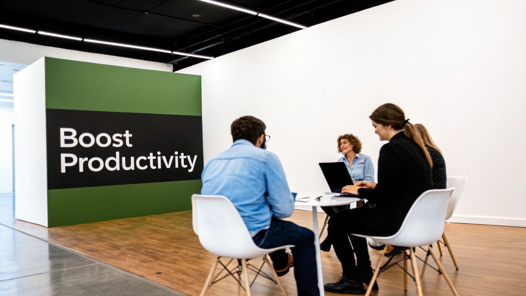 A smiling employee gives a thumbs-up in a modern office, showing satisfaction and engagement.