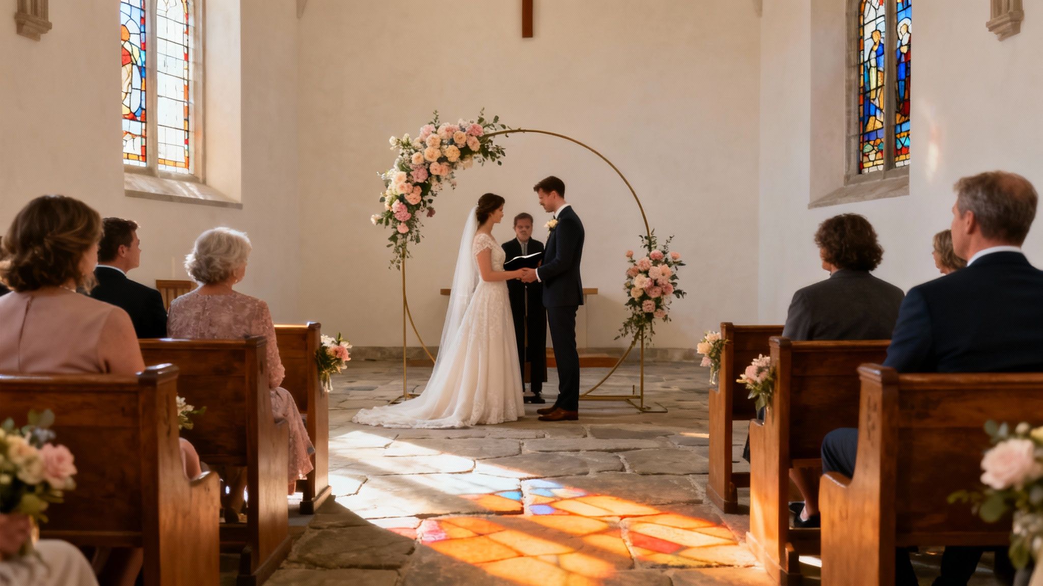 6 Wedding Photography Timeline Templates for 2025 7 A bride and groom sharing an intimate moment during their outdoor wedding ceremony, with the groom gently kissing the bride's forehead.