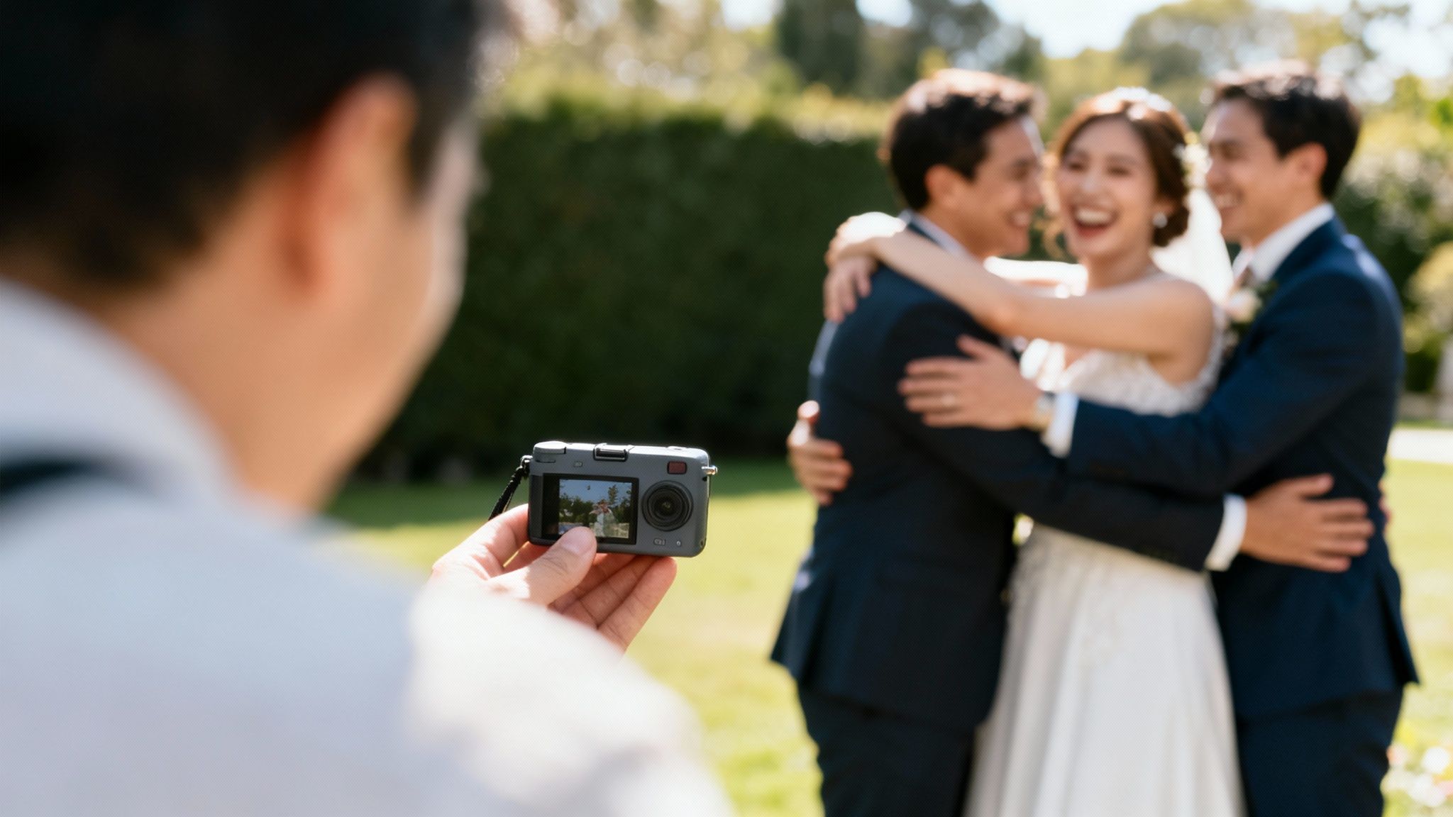 documentary style wedding photographer: authentic moments 7 A bride and groom sharing a candid, happy moment outdoors.