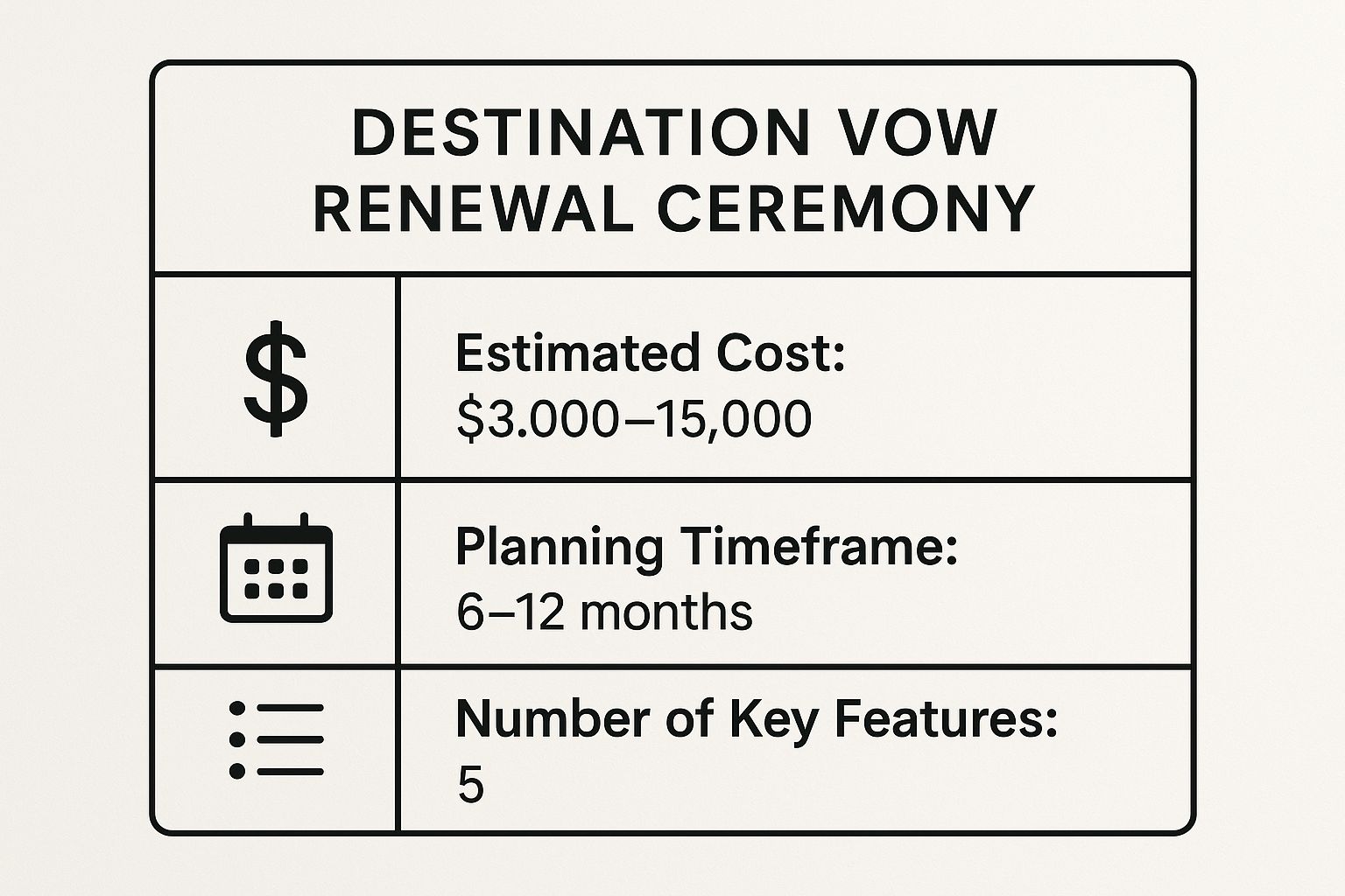 Infographic showing key data about Destination Vow Renewal Ceremony