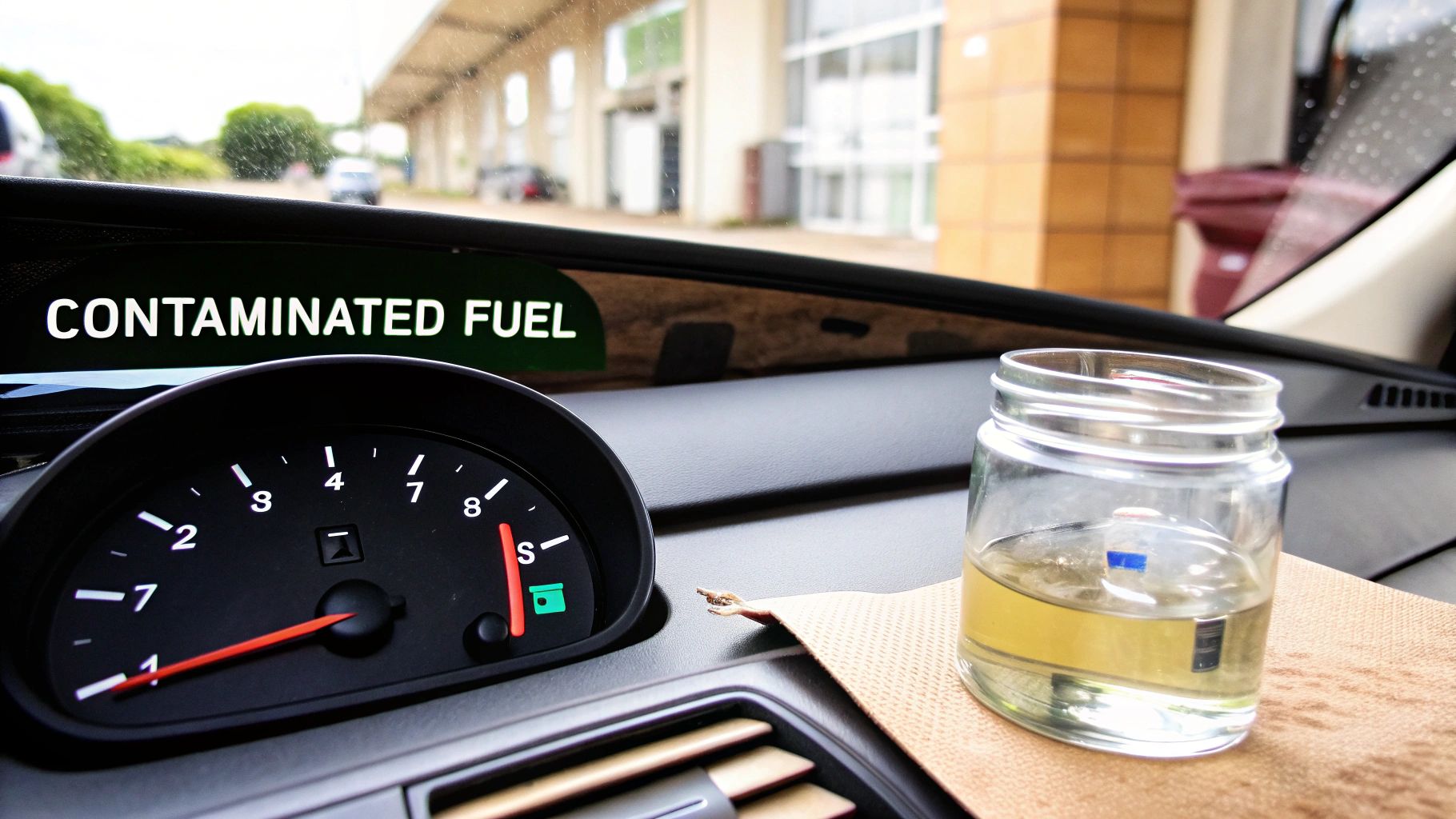 A close-up of a mechanic's hands cleaning inside a car's petrol tank.