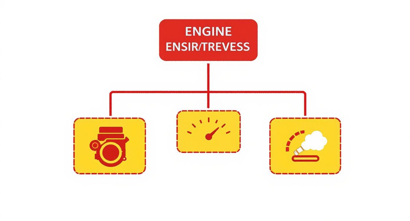 Infographic decision tree showing how rough idle, loss of power, and white smoke are key indicators of engine distress.