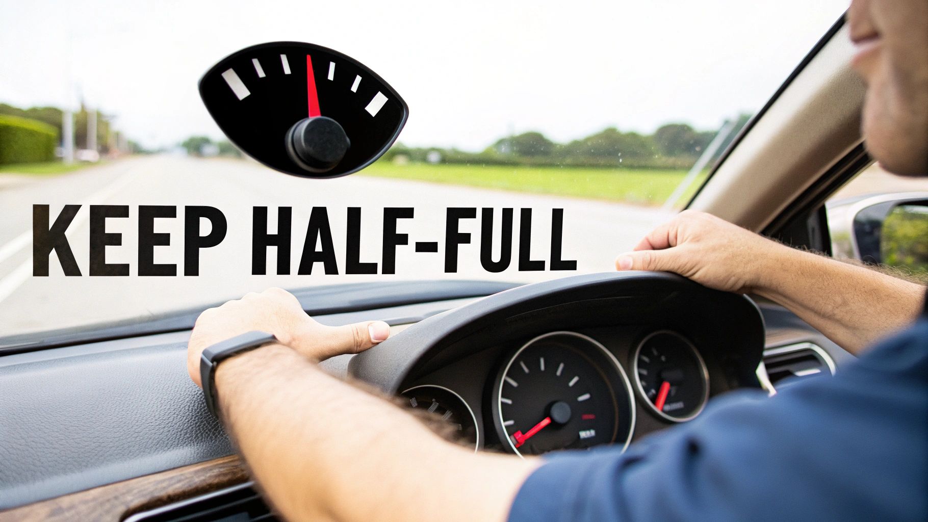A person carefully placing a petrol cap back onto their car after refuelling.