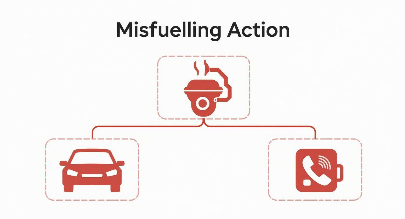 Infographic about what happens if you put petrol in diesel car