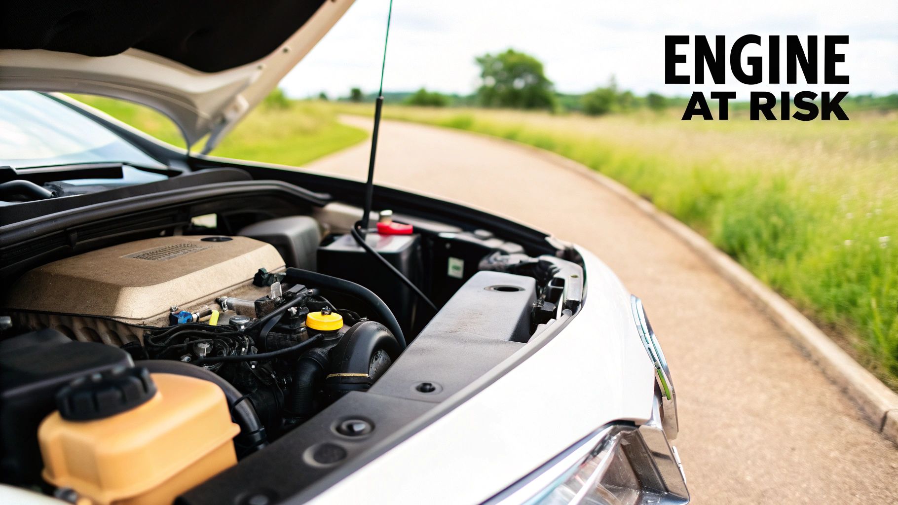 A diesel fuel pump handle in a car's filler neck, highlighting the importance of using the correct fuel.
