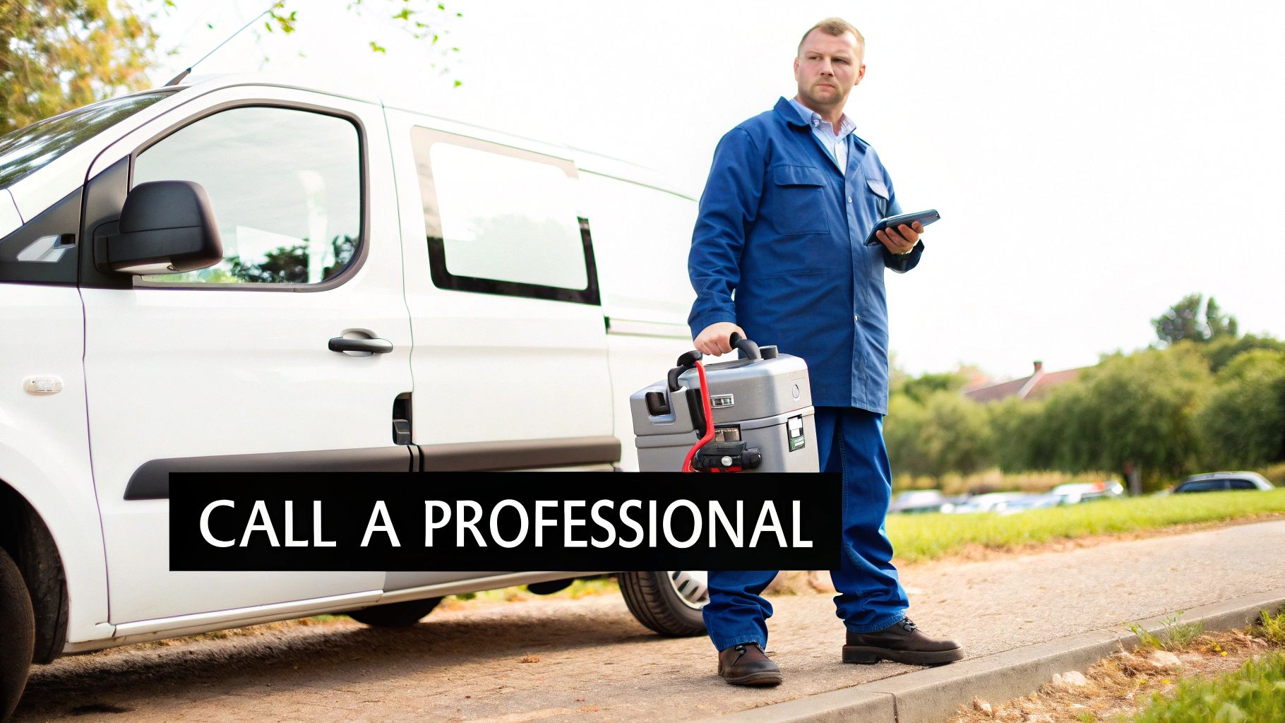 A professional technician from Misfuelled Car Fixer attending to a vehicle, showcasing their specialised equipment.