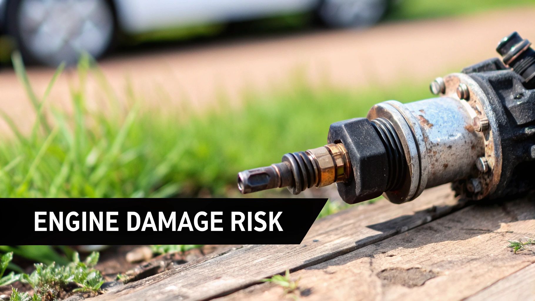 Used fuel injector showing rust and wear indicating potential engine damage risk from contaminated fuel