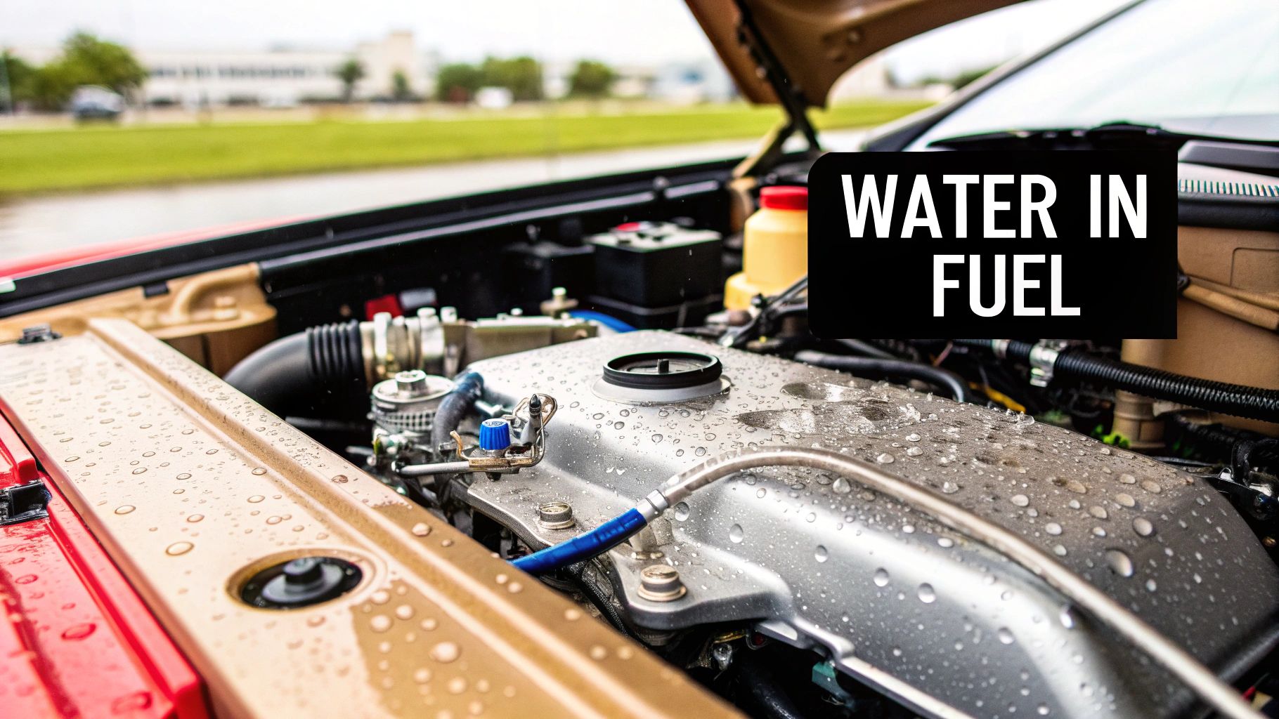 A modern diesel engine bay, highlighting the fuel system components