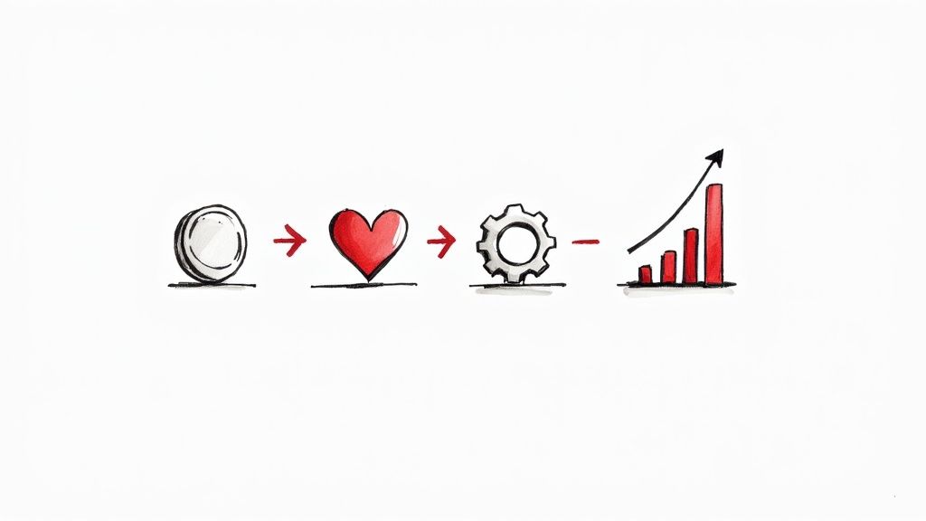 A graph showing business growth with an upward arrow, representing the positive impact of an AI receptionist.