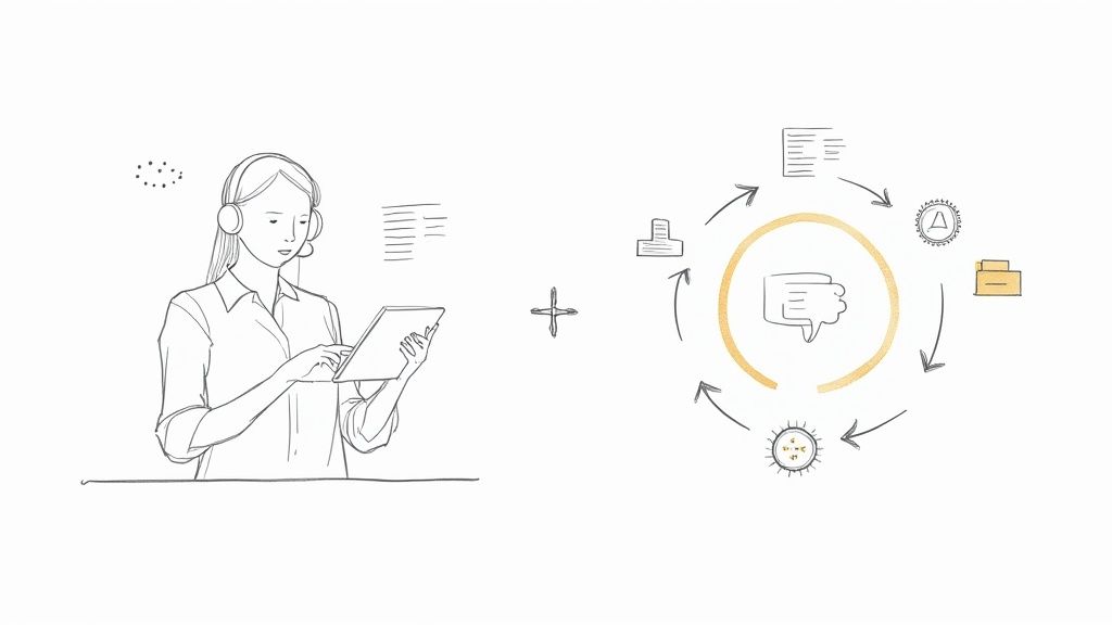 A dashboard showing key performance indicators (KPIs) like customer satisfaction, resolution time, and AI containment rate.