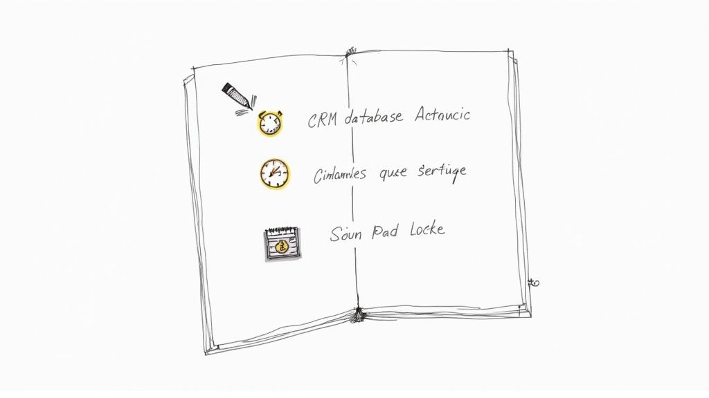 Hand-drawn open notebook displaying a vertical timeline with icons like a pencil, clocks, and a calendar, beside handwritten text entries.