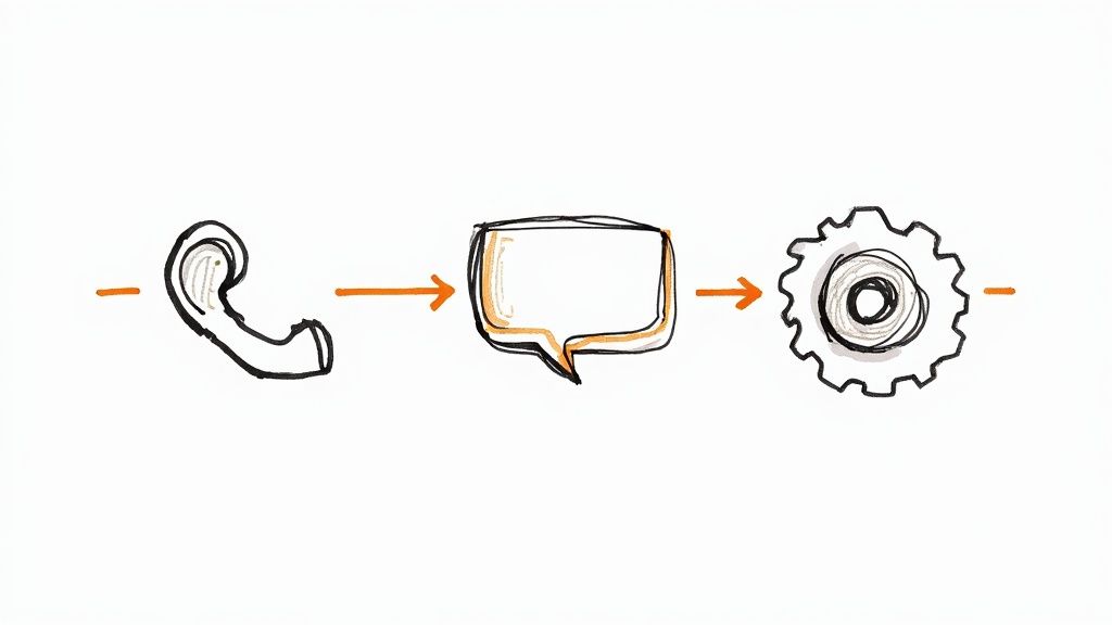 An image of a customer service agent wearing a headset and smiling while interacting with technology, representing the blend of human and AI support.