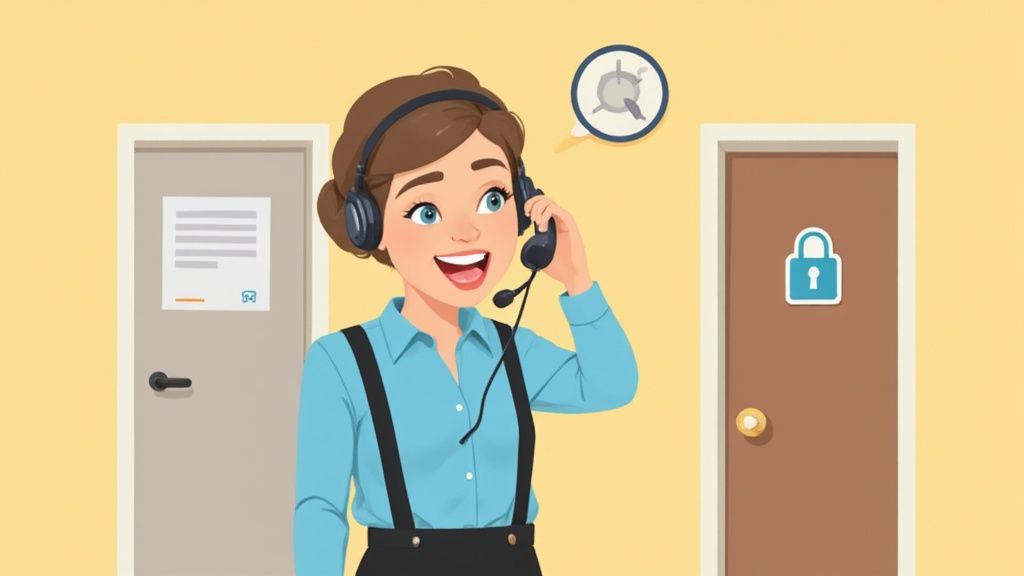 A locksmith assisting a client.