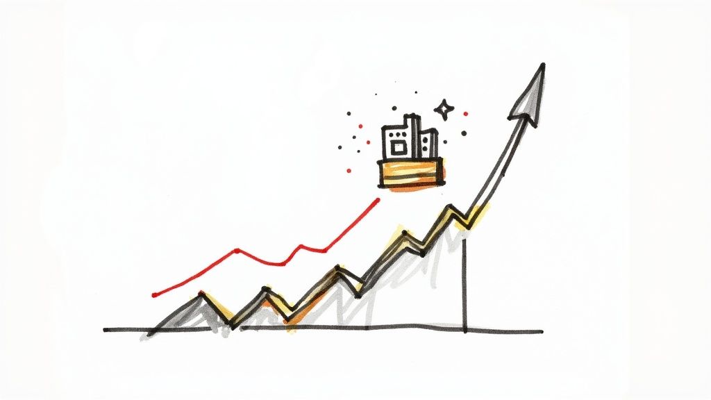 A dashboard showing key performance indicators like CSAT scores and containment rate, with graphs trending upwards.