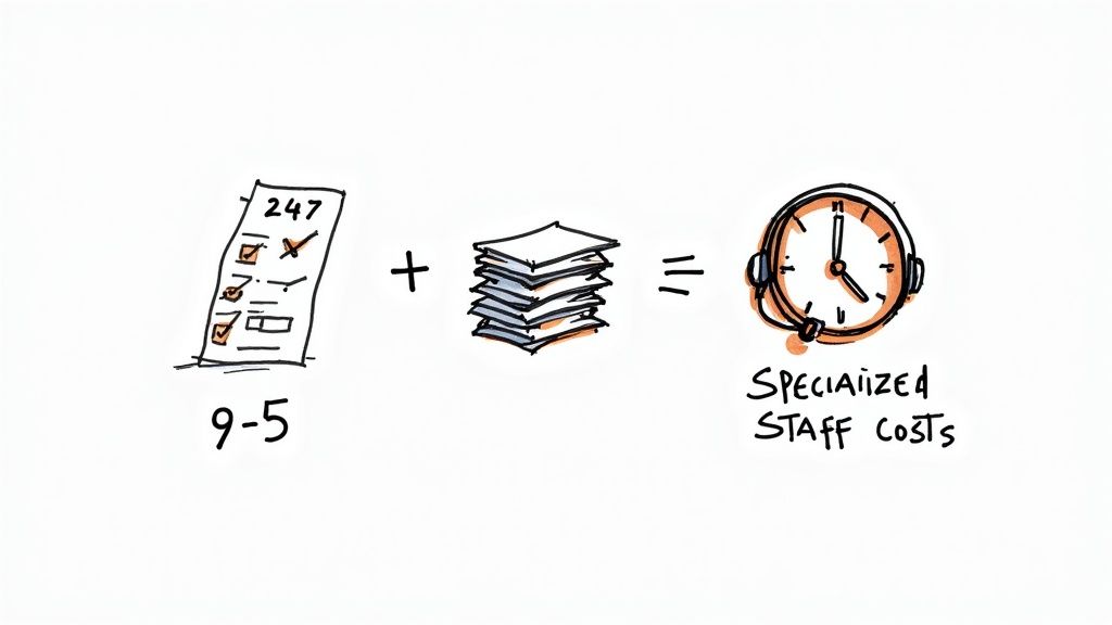 A person reviewing a bill with a calculator nearby, representing the hidden costs in an answering service plan.