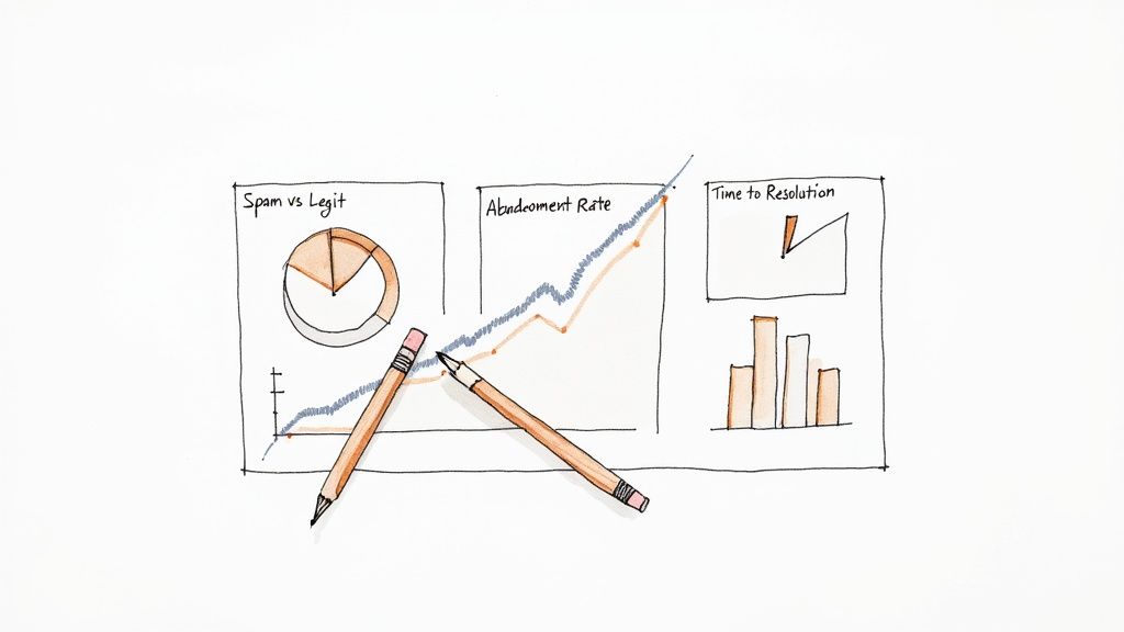 Hand-drawn charts showing business data analysis with pie, line, and bar graphs, with two pencils.