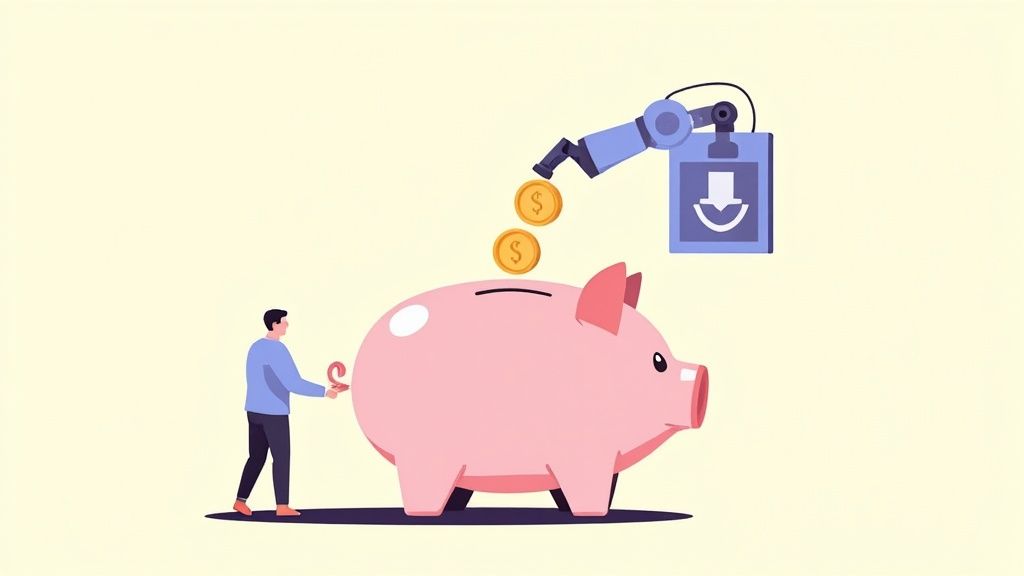Graph showing how automation reduces labor, error, and overhead costs, leading to significant savings