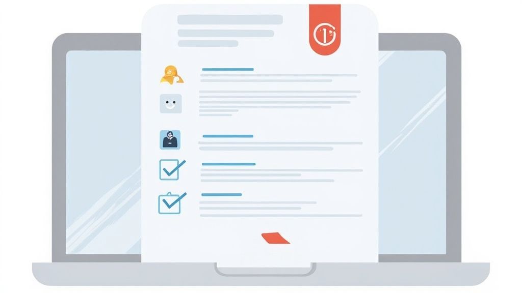 Image of a person using a tablet with a virtual receptionist interface.