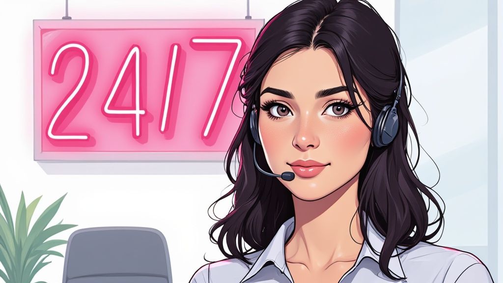 A graphic depicting a mobile phone with a headset, symbolizing a virtual receptionist service.